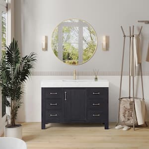 Leon 48 in. W x 22 in. D x 34 in. H Single Freestanding Bath Vanity in Fir Wood Black with White Composite Stone Top