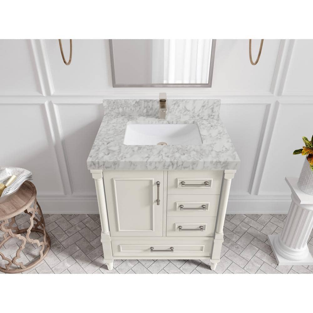Hudson 30'' Alabaster Solid Wood Bathroom Vanity with Carrara Marble Top
