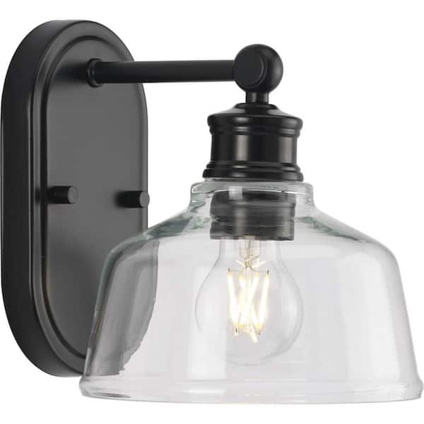 Progress Lighting Singleton 7.62 in. 1-Light Matte Black Vanity Light with Clear Glass Shade