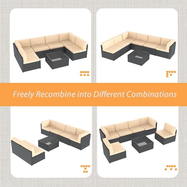 AECOJOY 7-Piece Wicker Outdoor Conversation Set Patio Sectional
