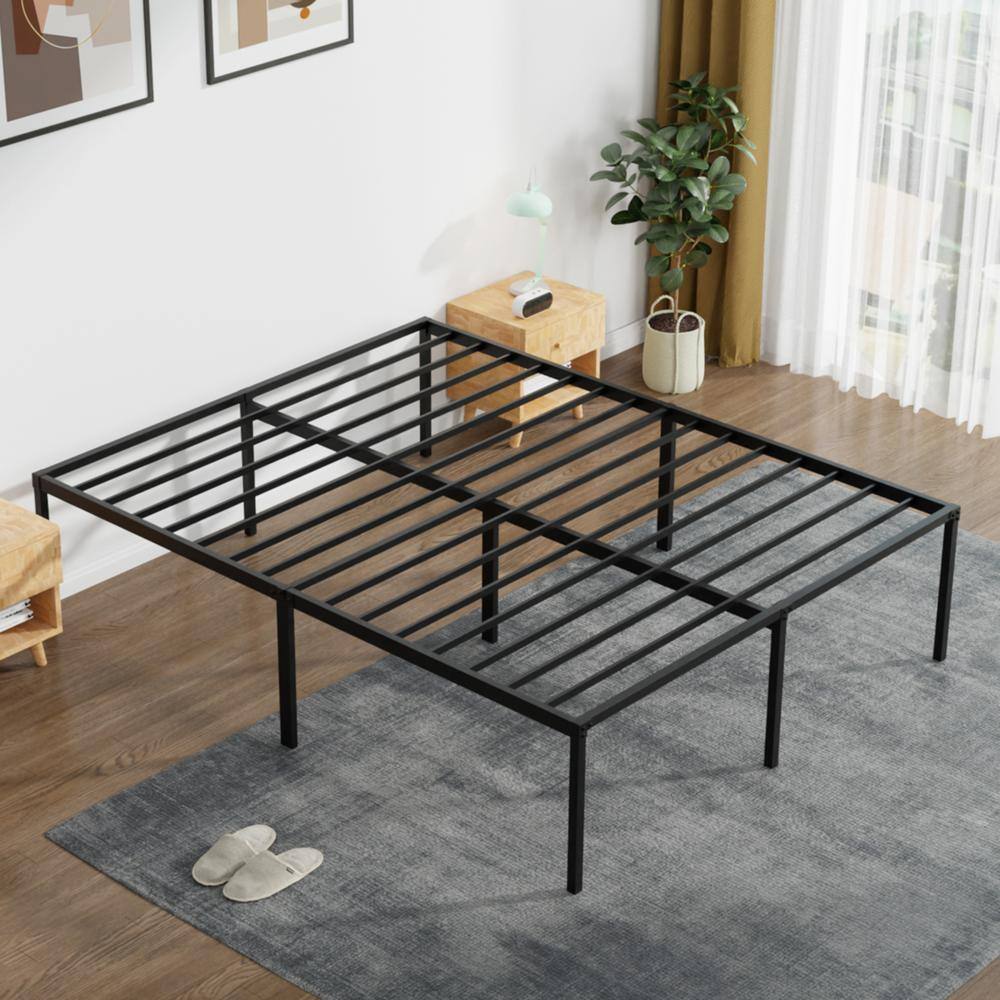 King Black Metal Frame Platform Bed with Steel Slats