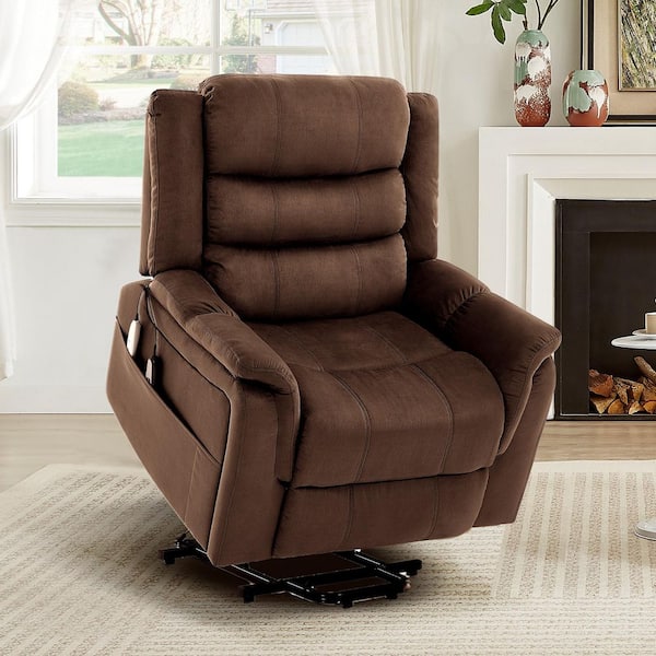 37 in. W Brown Microfiber Power Lift Recliner Chair with 8-Point Massage, Heating, Storage Pockets, and Removable Pillow