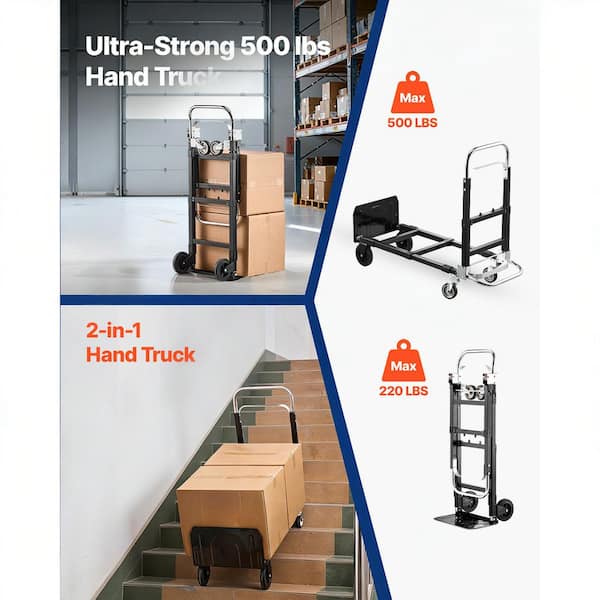 SKYSHALO 2 in 1 Folding Hand Truck, 500 lbs. Load Capacity for 4