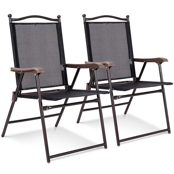 Costway Black Metal Outdoor Patio Folding Beach Lawn Chair (Set of 2)
