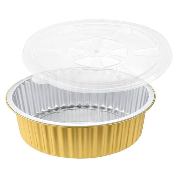 Super Heavy-Duty 10 Inch Round Aluminum Foil Pans with Lids Reusable Multipurpose Cooking Baking 5 Pack