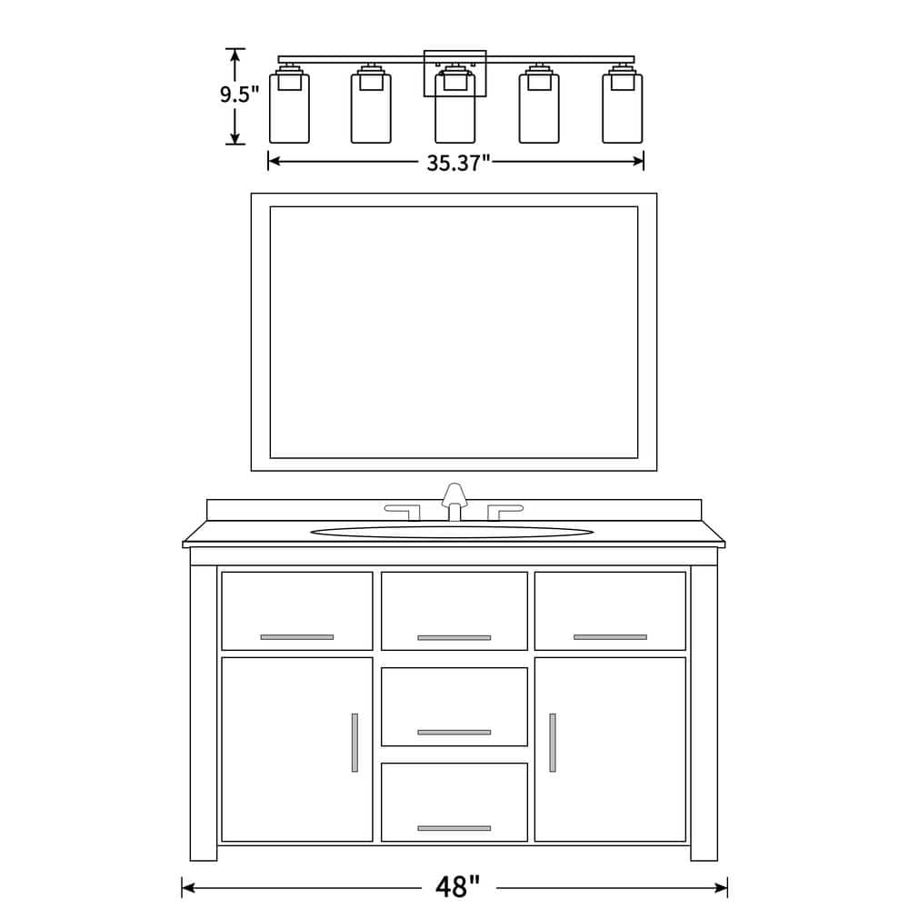 Brushed Nickel 5-Light Vanity Fixture with Frosted Glass Shades