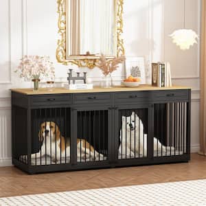 Black Large Dog Crate Furniture Wooden Dog Crate Kennel with 4-Drawers and Divider Dog Crates for 2 Large Dogs, 86.6 in.