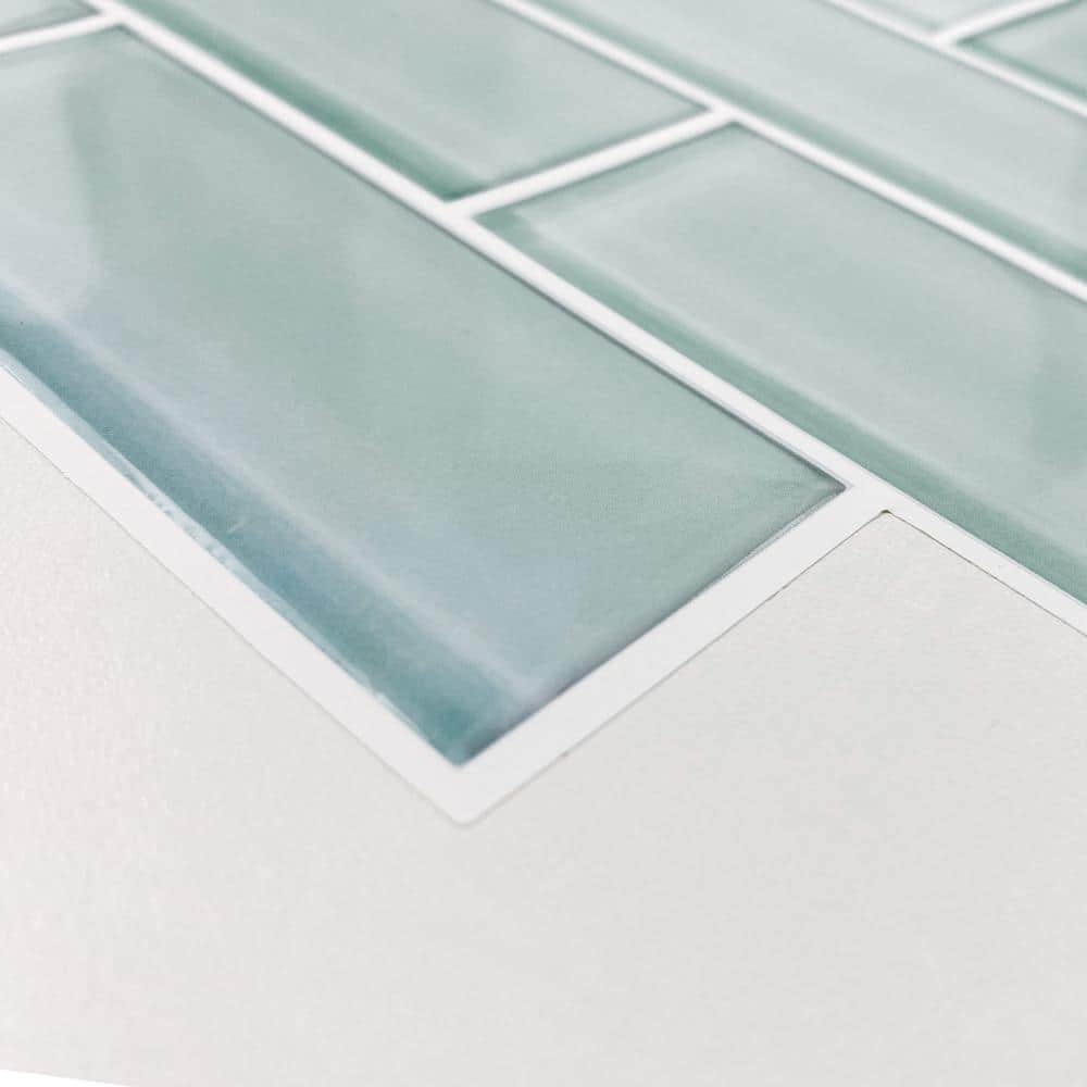 Aqua Seaglass 12" x 14" Peel and Stick Subway Tile