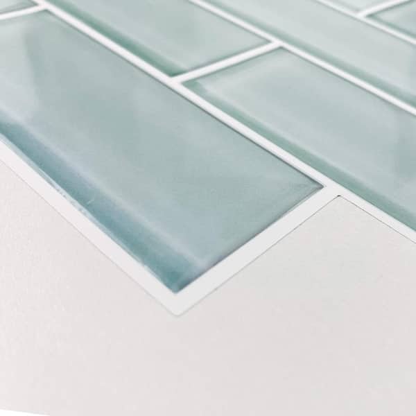 Aqua 10.5 in. x 10.5 in. Seaglass Subway Polyurethane Peel and Stick Tile (Total sq. ft.. Covered 2.3 sq. ft./4-Pack)