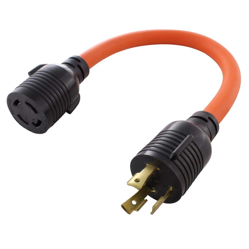 1.5 ft. 10/3 STW 30 Amp NEMA L5-30P Locking Plug to L14-30R Adapter (2-Hots