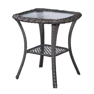 Gray Square Wicker Outdoor Glass Side Table