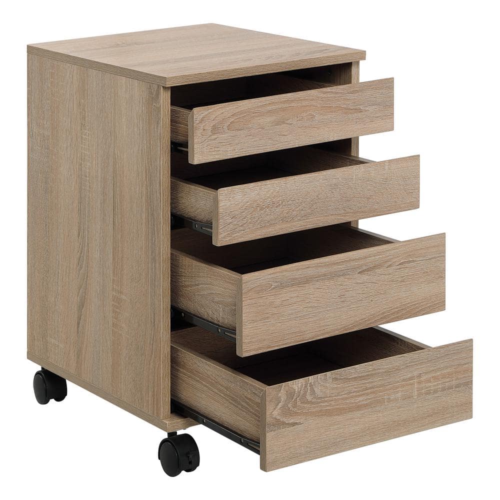 Holly River Oak 4-Drawer Mobile Storage Cart