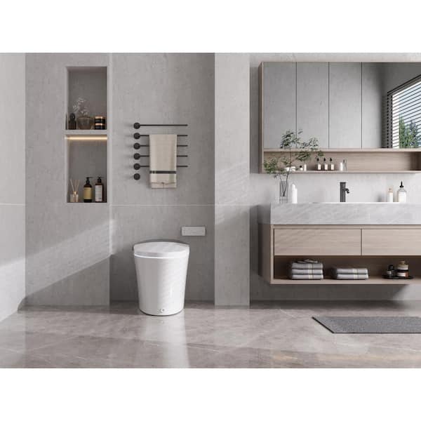 1.28 GPF Elongated Smart Toilet Bidet in White with Auto Flush, Manual Open/Close, Instant Warm Water, Warm Air Dryer