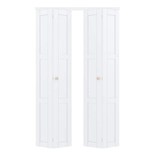 48 in. x 80 in. 3-Lite Solid Core Panel White Primed Composite MDF Interior Closet Bi-fold Door with Hardware Kit