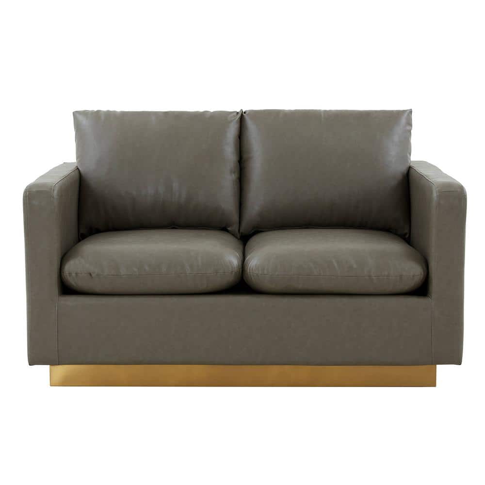 Gray Faux Leather Track Arm Loveseat with Removable Cushions