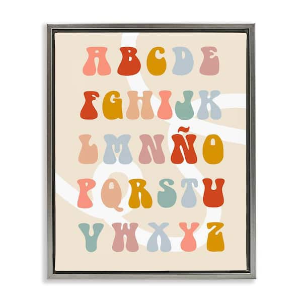 Stupell Industries Abstract ABC Spanish Alphabet by Lil' Rue Gray Floater Frame Typography Graphic Art Print 31 in. x 25 in.