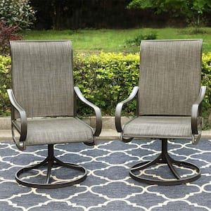 Metal Outdoor Swivel Dining Chairs, Kitchen Garden Porch Chair with Textilene Mesh Fabric and Back in Brown, Set of 2