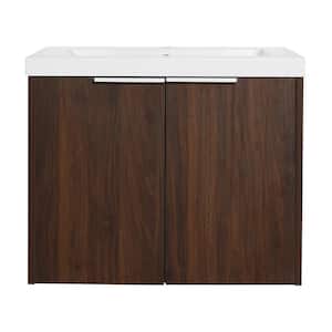 Victoria 24 in. W x 18 in. D x 19 in. H Floating Modern Design Single Sink Bath Vanity with Top and Cabinet in Walnut