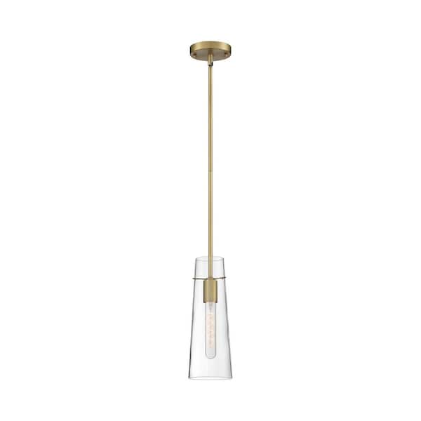 Alondra 60-Watt 1-Light Vintage Brass Shaded Mini Pendant Light with Clear Glass Shade, No Bulbs Included