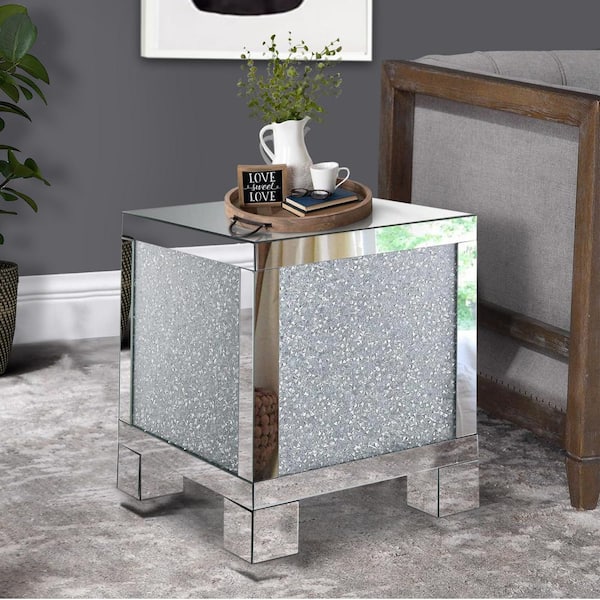 Coaster 20" Square Mirrored Accent End Table in Silver 