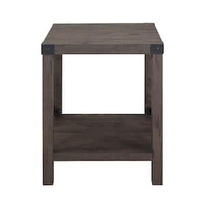 Urban Industrial 18 in. Sable Square Metal X Accent Side Table with Lower Shelf