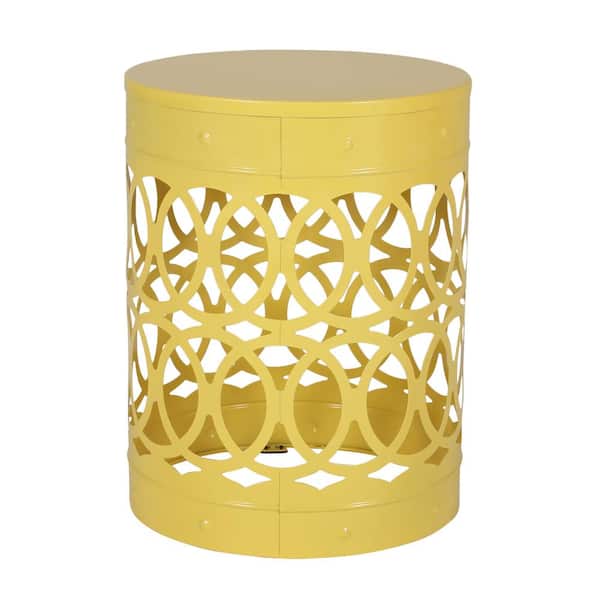 Noble House Holt Yellow Cylindrical Metal Outdoor Patio Side Table
