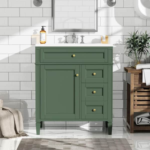 30'' Bathroom Vanity with Top Sink, Modern Bathroom Storage Cabinet with 2 Drawers and a Tip-out Drawer