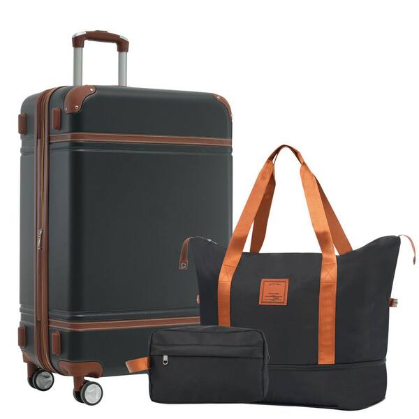 Merax 3-Piece Black ABS Hardshell Double Spinner 24in. Luggage Set