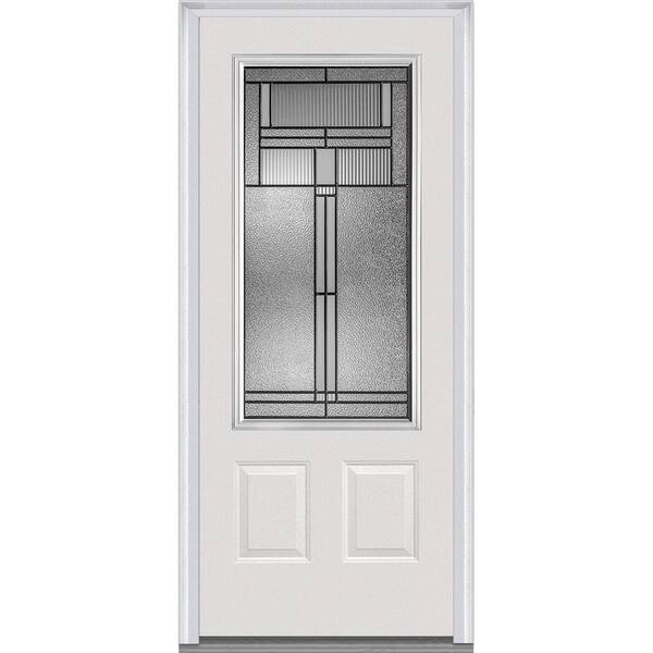 MMI Door 36 in. x 80 in. Brighton Left-Hand Inswing 3/4-Lite Decorative 2-Panel Primed Steel Prehung Front Door