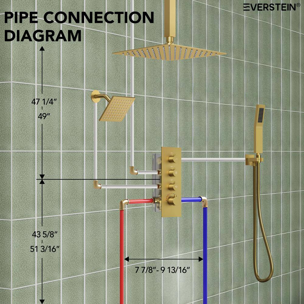 Gold Stainless Steel Dual Shower Head System with Thermostatic Valve