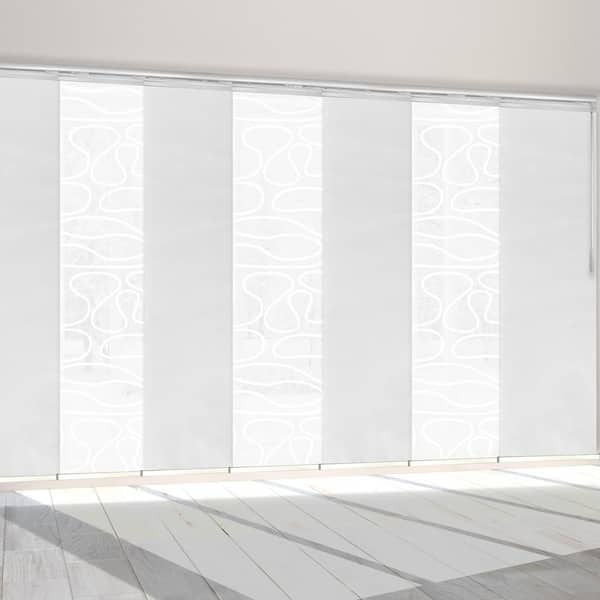 EMOH Latte Swirl 110 in. - 153 in. W x 94 in. L Adjustable 7- Panel White Single Rail Panel Track with 23.5 in. Slates