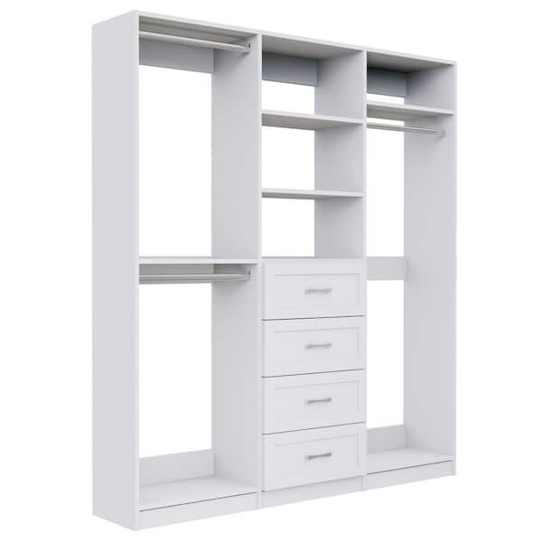 Alto Collection 105 in W White Wall Mounted Shaker Double Hang, 4-Drawer and Tall Hang Wood Closet System