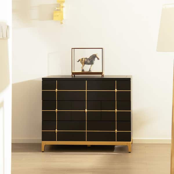 Kingsly 42 in. Contemporary Glam Storage Chest, Espresso Black Birchwood & Veneer