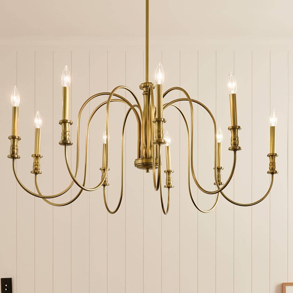 Karthe 42" 9-Light Natural Brass Candle Chandelier