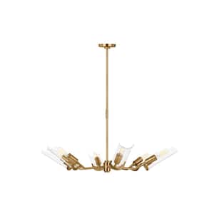 Mezzo 39.5 in. W x 17.875 in. H 6-Light Burnished Brass Large Chandelier For Foyer with Clear Glass Shades
