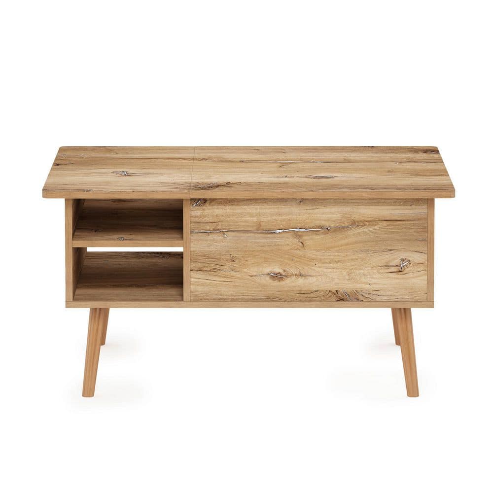 Flagstaff Oak Lift-Top Coffee Table with Hidden Storage and Shelves