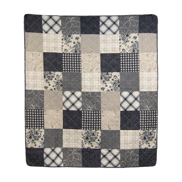 Augusta Black and Beige Cotton Throw Blanket