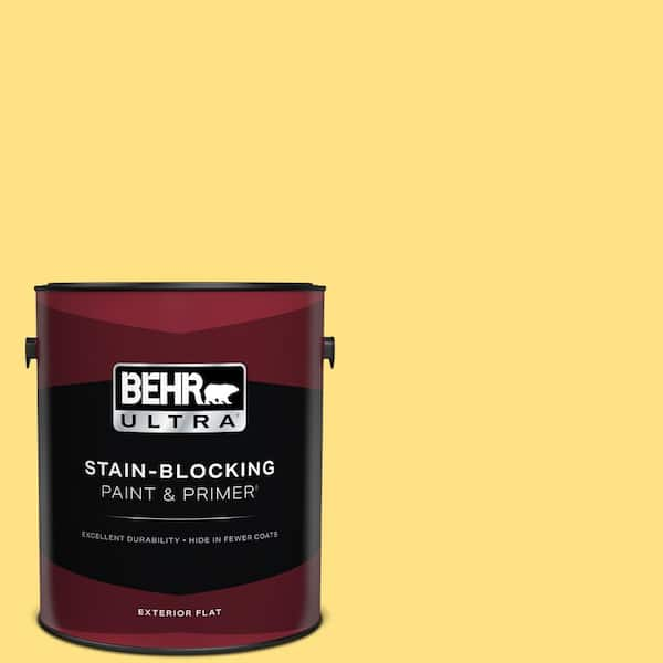 BEHR ULTRA 1 gal. #380B-4 Daffodil Yellow Flat Exterior Paint & Primer