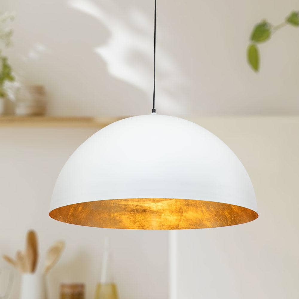 PCover 15 in.Dia Medium Lighting 1-Light White Farmhouse Dome Pendant Light Industrial Gold Leaf Island Ceiling Light price history on PriceWatchPro