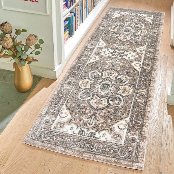 Heirloom Wynn Beige 3 ft. x 8 ft. Oriental Medallion Indoor Runner Rug