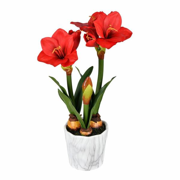 Vickerman 22 in. Red Artificial Amaryllis Floral Arrangement in Pot