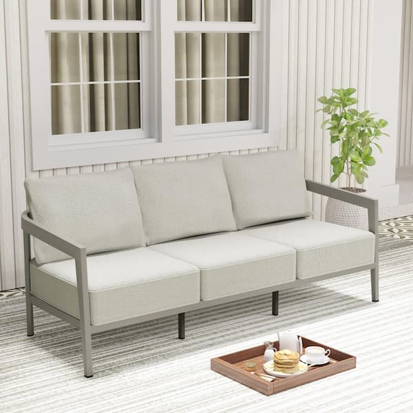 EGEIROSLIFE NovaRest Aluminum 3-Seat Outdoor Sofa Couch with Gray Cushions