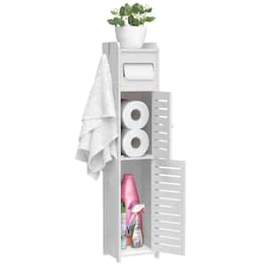 Freestanding 4 Tier Design Toilet Paper Holder with Doors and Shelves in. White