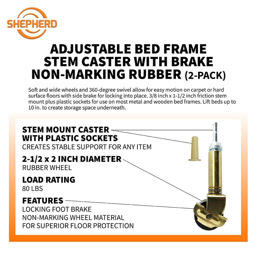 Adjustable bed-frame casters, 2 pack product view 4