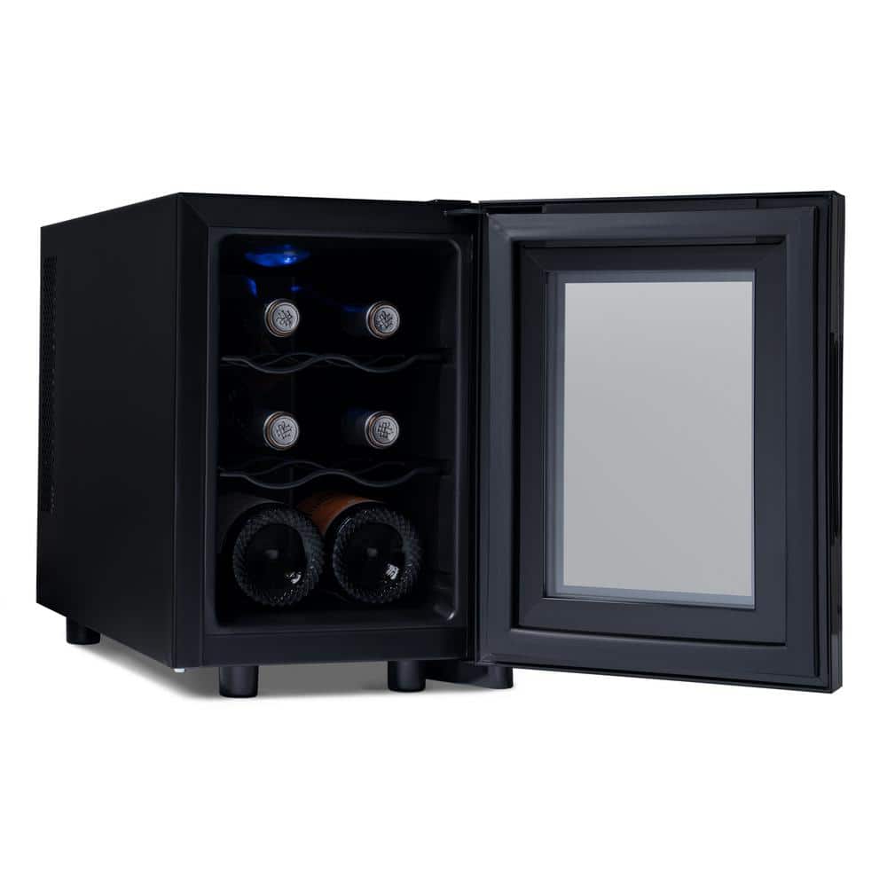 Black Mirrored Glass 6-Bottle Thermoelectric Countertop Wine Cooler