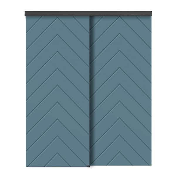 CALHOME 48 in. x 80 in. Hollow Core Dignity Blue Stained Composite MDF Interior Double Closet Sliding Doors