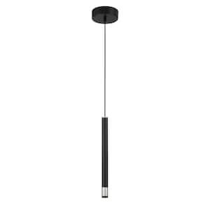 Wand 30-Watt Equivalence Integrated LED Black and Brushed Nickel Cylinder Mini Pendant with Clear Acrylic Shade