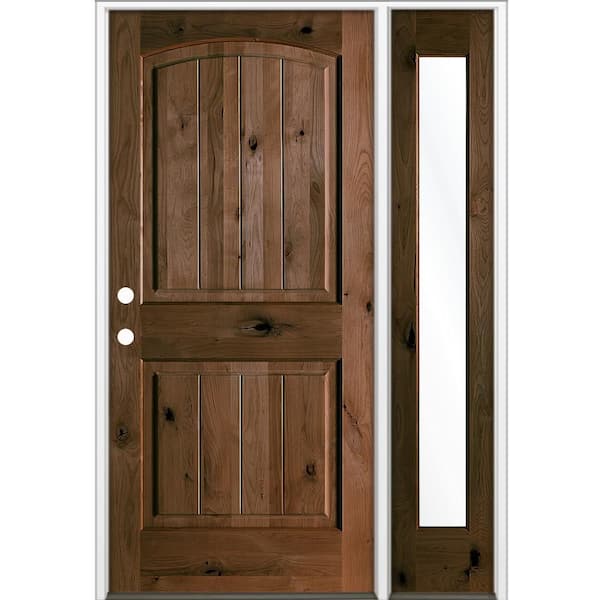 46 in. x 80 in. Knotty Alder Arch Top Right-Hand/Inswing Clear Glass BEHR Espresso Stain Wood Prehung Front Door w/ RFSL