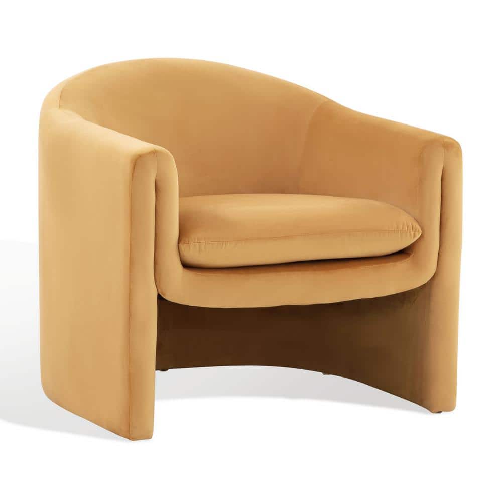 Laylette Plush Pumpkin Orange Velvet Wood Accent Chair