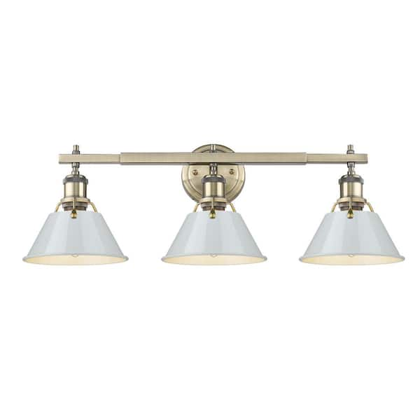 Golden Lighting Orwell 27.25 in. 3-Light Aged Brass and Dusky Blue ...